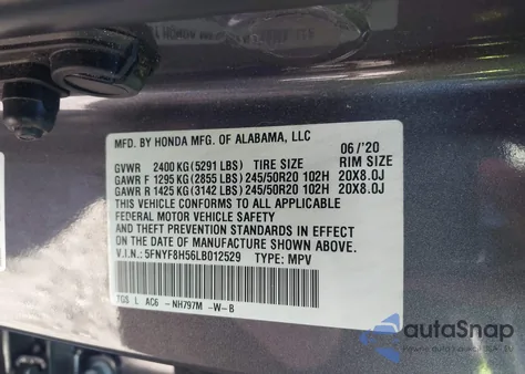 2020 Honda Passport Awd Ex-L z USA, uszkodzony, nr VIN 5FNYF8H56LB012529